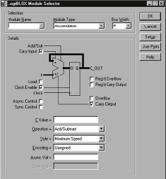Окно LogiBLOX Modul Selector в режиме описывания счетчика