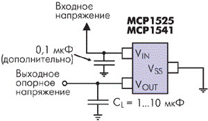 Cхема включения ИС опорного напряжения MCP15XX.