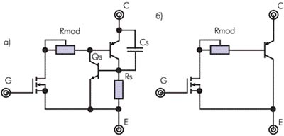 Эквивалентные схемы, учитывающие эффект защ╦лкивания IGBT-транзисторов.
