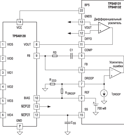 Типовая схема подключения цифрового делителя TPS40120 с контроллерами TPS40131/ TPS40132